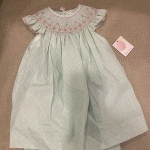 Petit Ami Smocked Green and pink dress